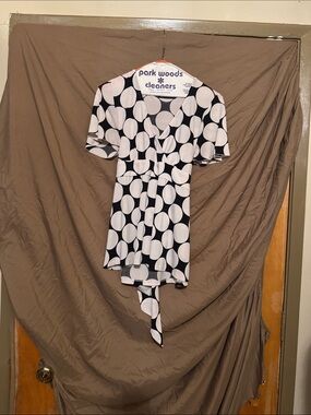 INC International Concepts Black and White Polka Dot Tie-Front Top